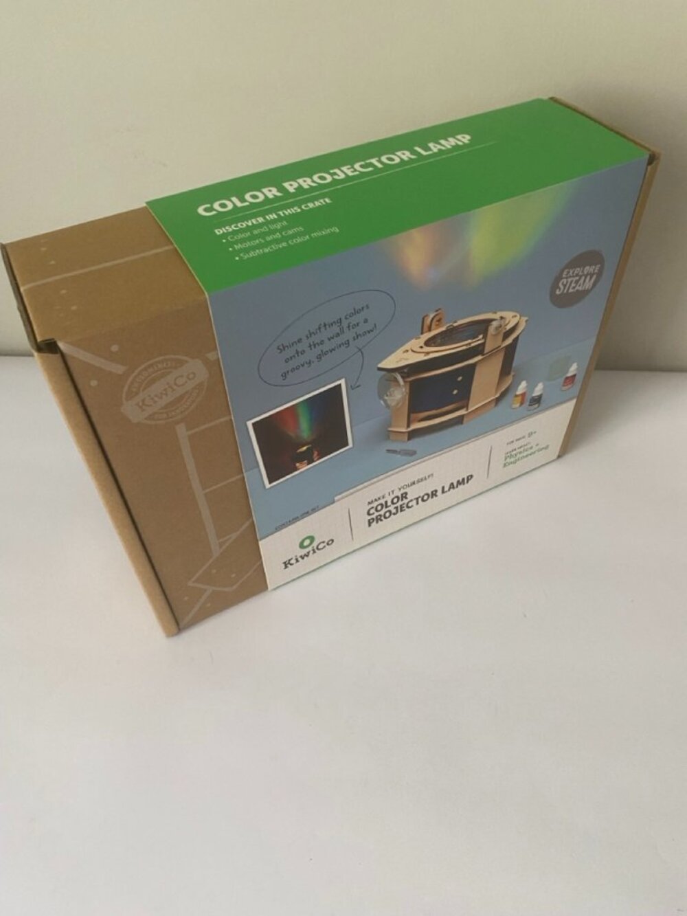 KiwiCo Color Projector Lamp build kit. Recommended ages 9+
